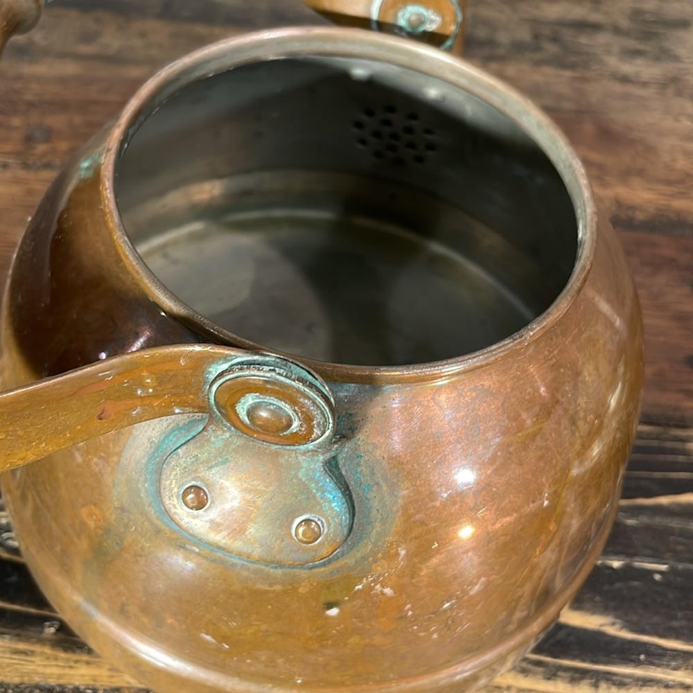 Vintage Copper Teapot with Wooden Handle gorgeous greening! This is a beauty! - Picture 9 of 17